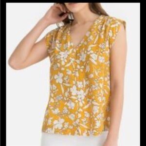 Suncoo Paris Yellow Floral Sleeveless Blouse T2 Medium